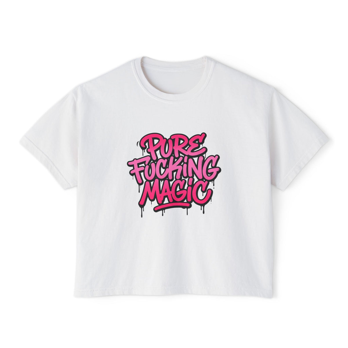 Boxy Tee — "Pure Fucking Magic" Pink Graffiti Graphic