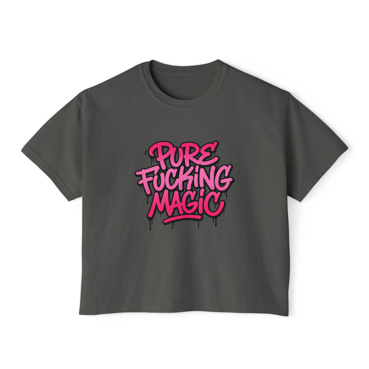 Boxy Tee — "Pure Fucking Magic" Pink Graffiti Graphic