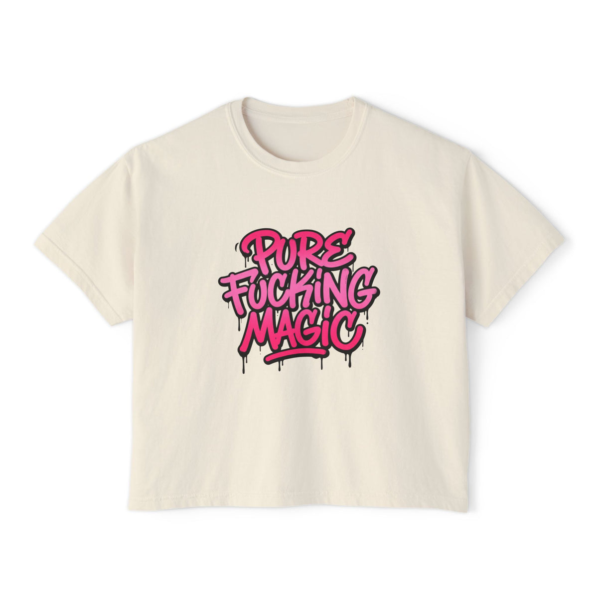 Boxy Tee — "Pure Fucking Magic" Pink Graffiti Graphic